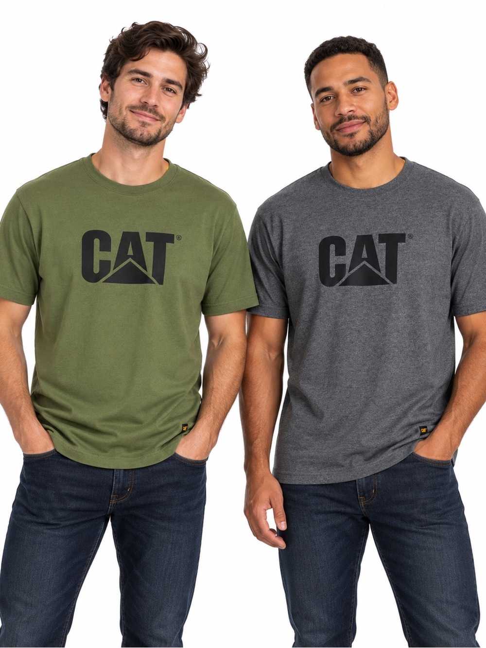 CAT Caterpillar TM Logo Tee 2 Shirt Lot Olive Gray Workwear Men’s Large
